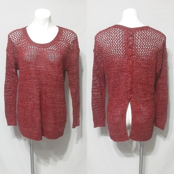 Lucky Brand Textured Lightweight Open Knit Boho Long Sleeve  Pullover Top Medium - Picture 1 of 6